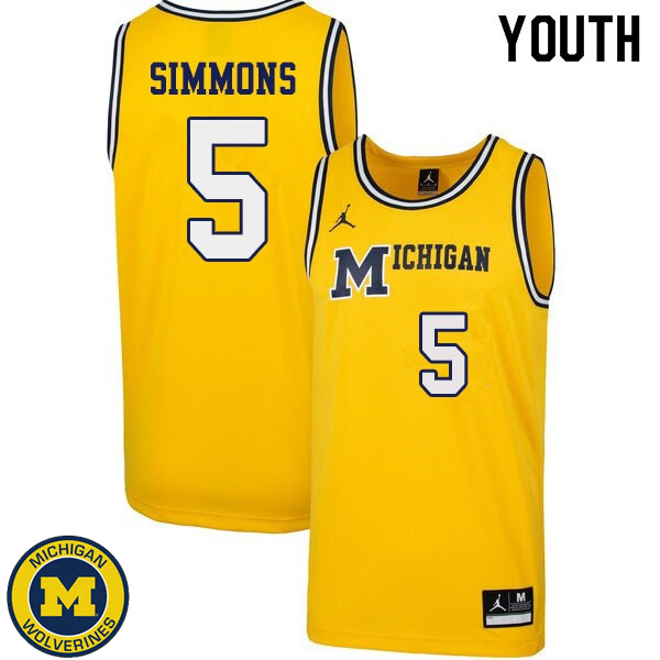 Youth Michigan Wolverines #5 Jaaron Simmons Yellow 1989 Retro Official Basketball Jersey